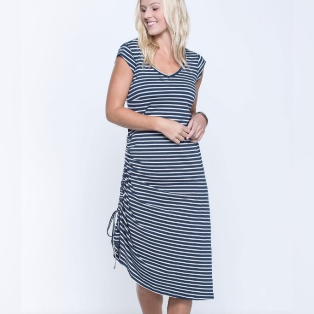 Toad&Co Muse Dress Organic Cotton Short Sleeve V-Neck Midi Dress Small